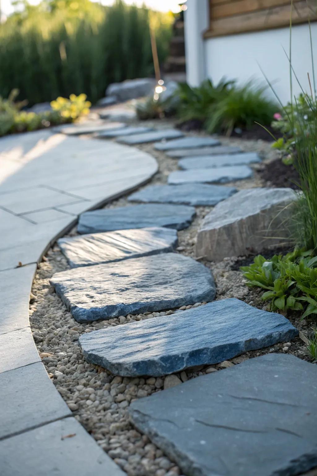 Elevate your garden with sophisticated slate stone edging for a touch of natural elegance.