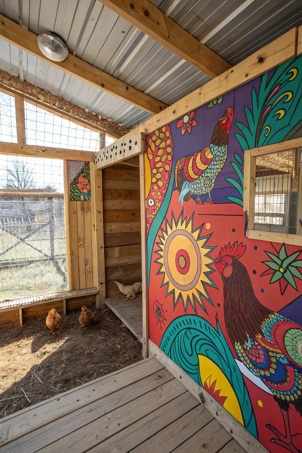 Transform your chicken coop into a work of art with vibrant murals and unique decor!