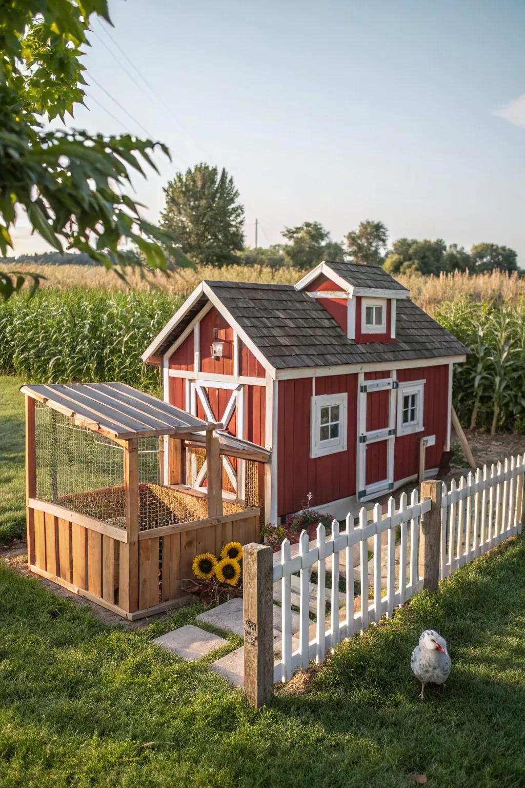 Transform your chicken run into a picturesque mini farmhouse for a touch of rustic charm.