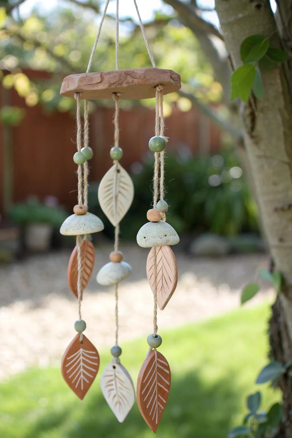 Embrace tranquility with handcrafted clay wind chimes, adding a touch of artful serenity to any garden space.