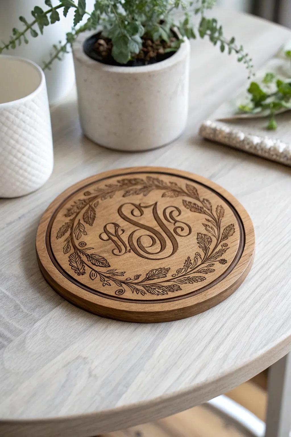 Elevate your space with the timeless elegance of custom monogrammed coasters.