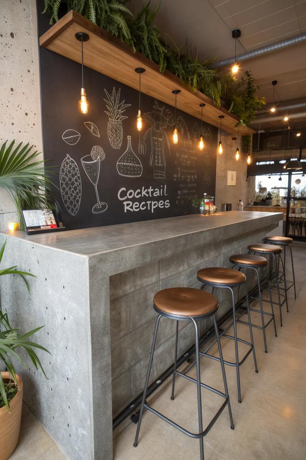 Elevate your bar experience with an interactive chalkboard surface—ideal for notes, doodles, and recipes!