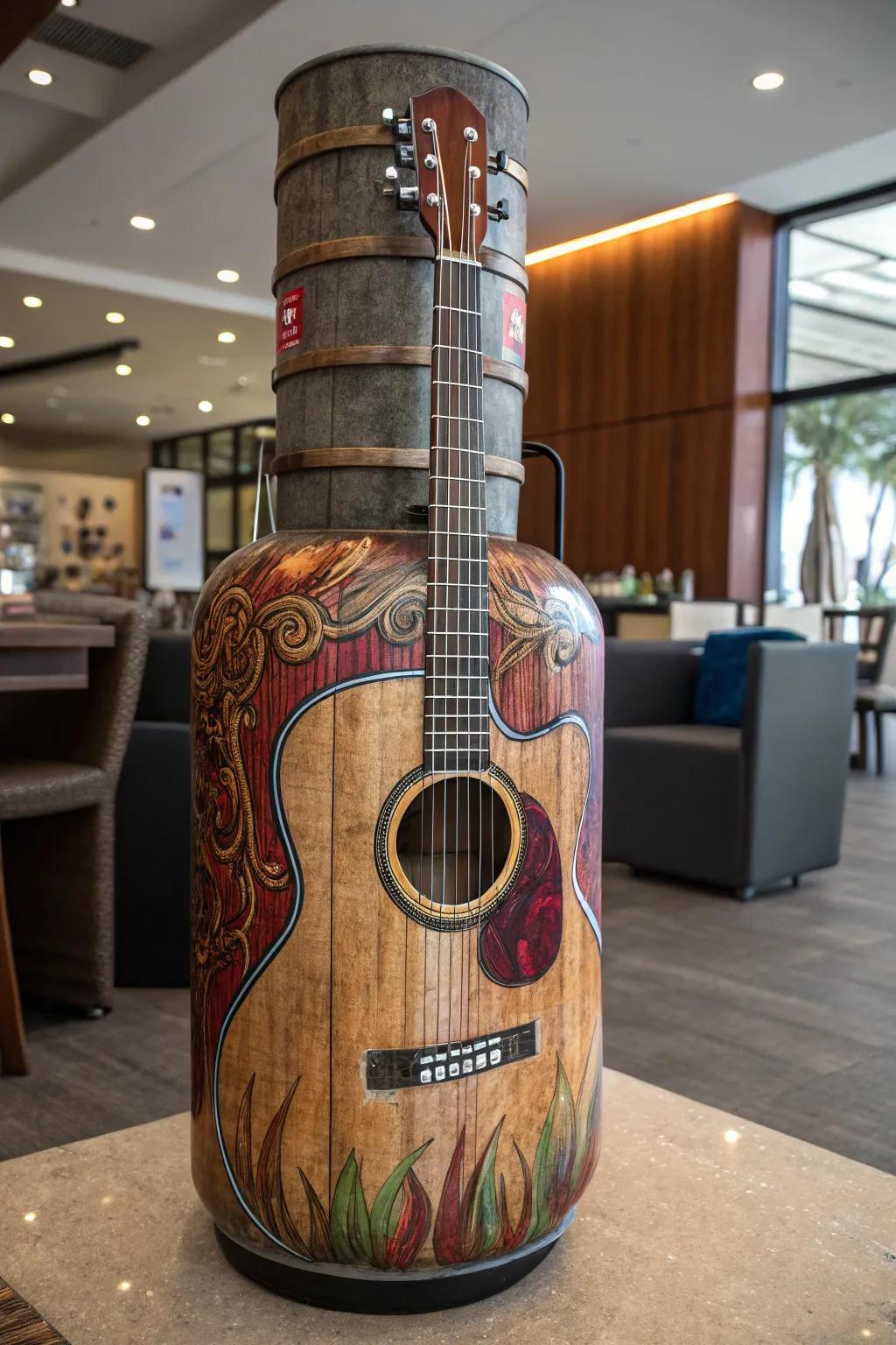 Strike a chord with this musically inspired propane tank masterpiece.