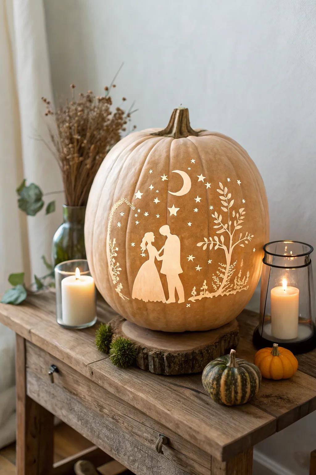 Bring romance home with a starry night carved pumpkin—where craftsmanship meets natural beauty.