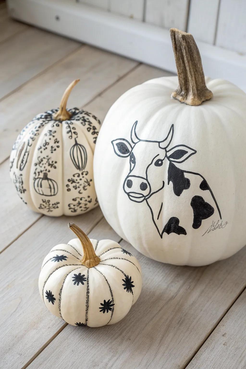 Create your own cozy pumpkin family with charming cow designs—perfect for a touch of natural beauty in your home decor!