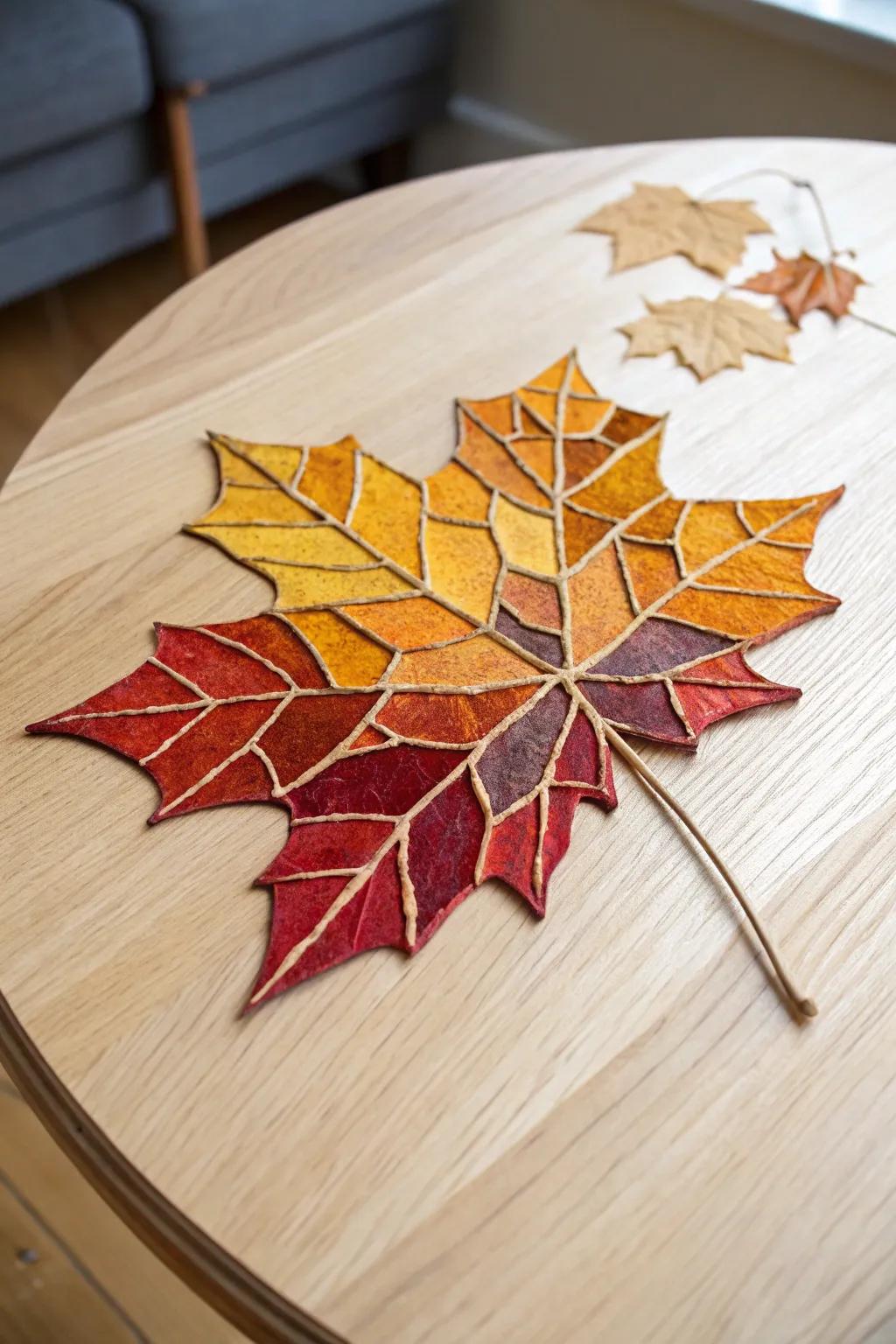 Celebrate fall's beauty with this simple yet stunning mosaic leaf art, a perfect blend of minimalist charm and boho elegance.