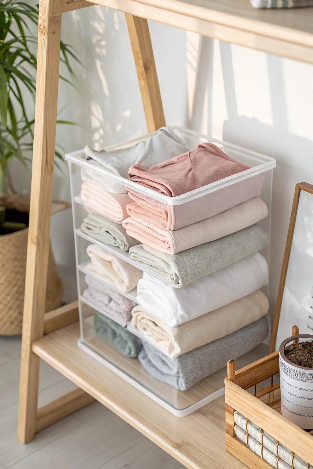Achieve effortless style and organization with clear containers for your tees.