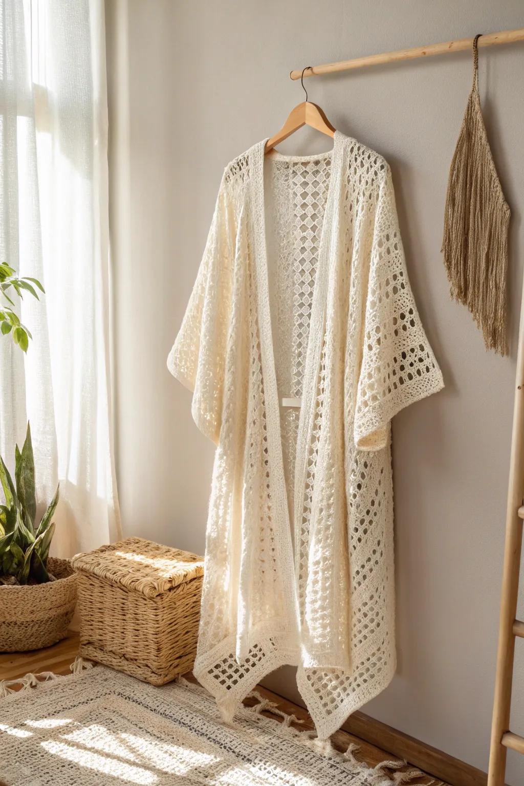 Embrace summer nights with a breezy crochet kimono, perfect for effortless layering.