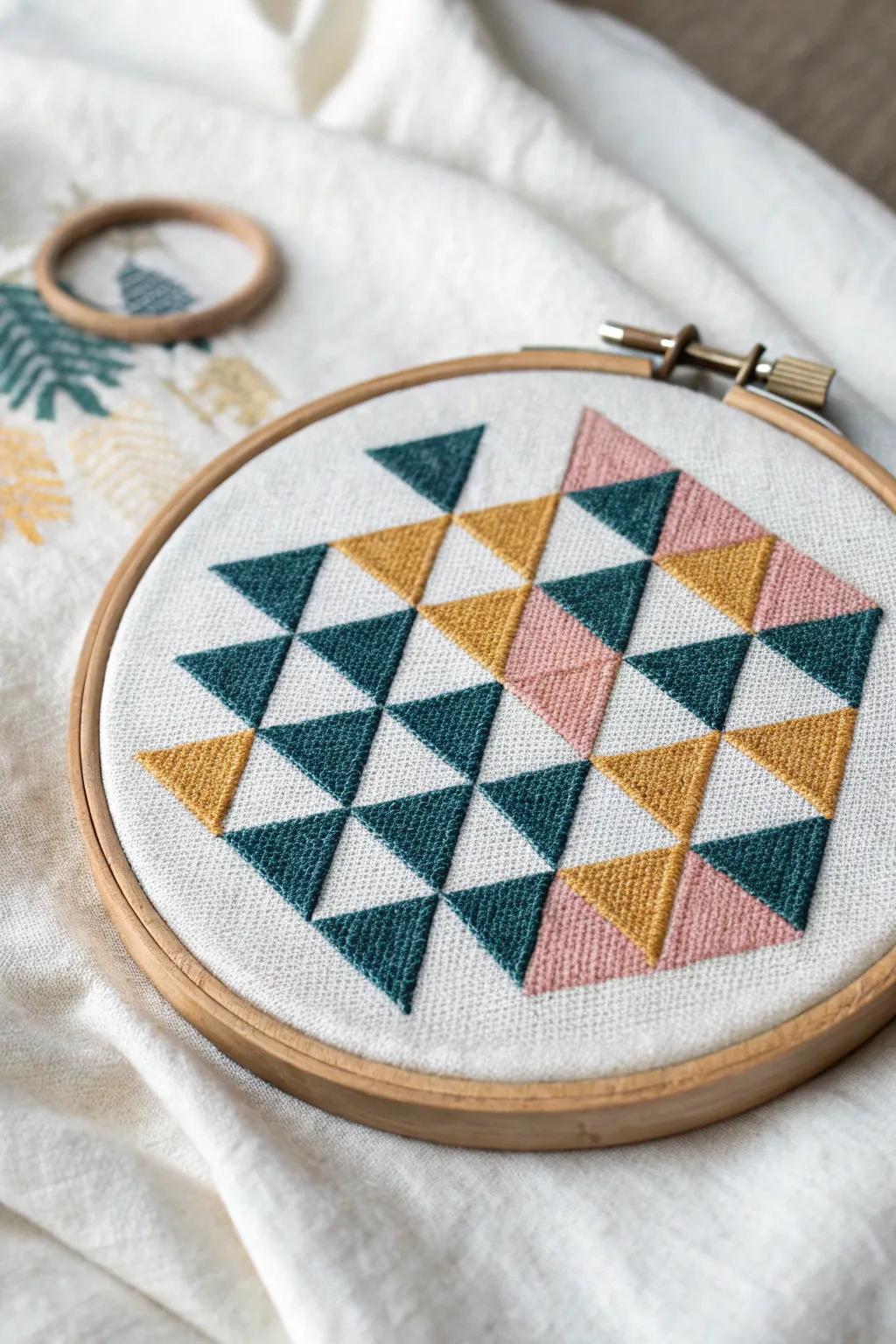 Elevate your space with a touch of modern artistry through geometric cross stitch patterns.