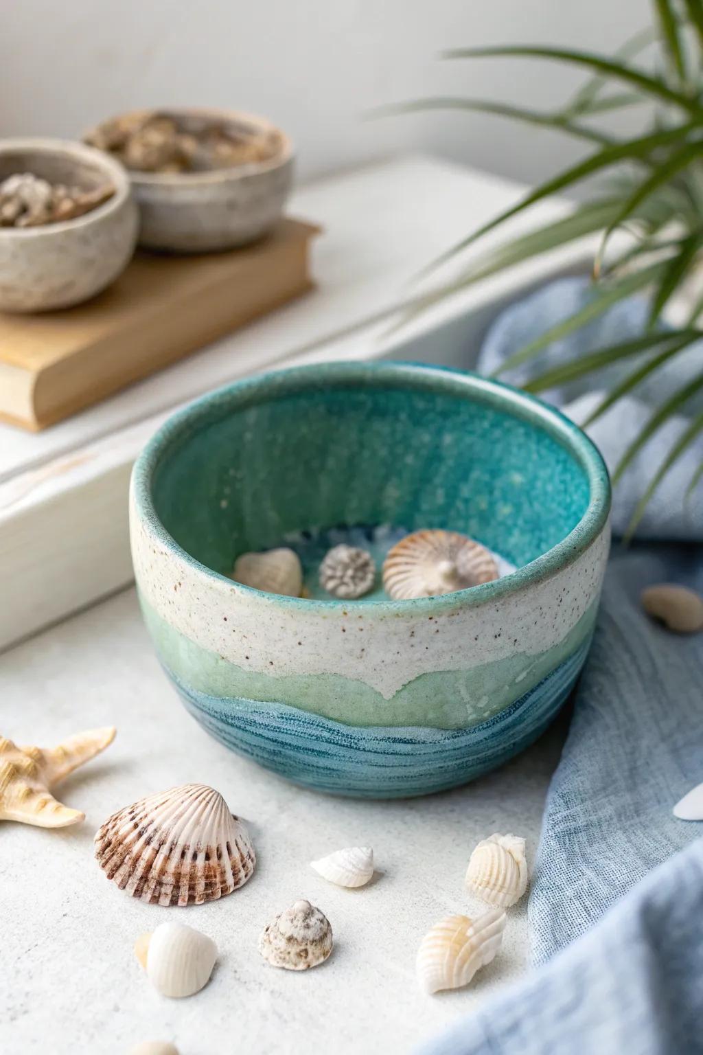 Dive into oceanic elegance with this beautifully crafted pinch pot, perfect for bringing a touch of the sea into your home decor.