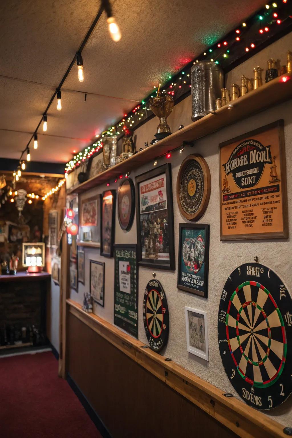 Themed decorations personalize and enhance your dart room.
