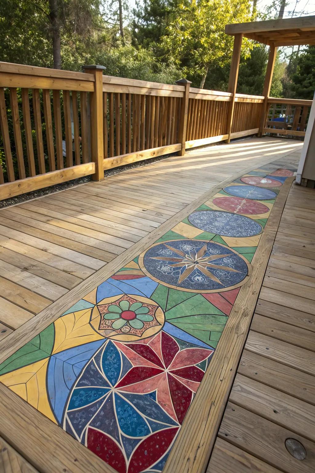 Transform your deck into a stunning mosaic masterpiece—where art meets outdoor elegance.