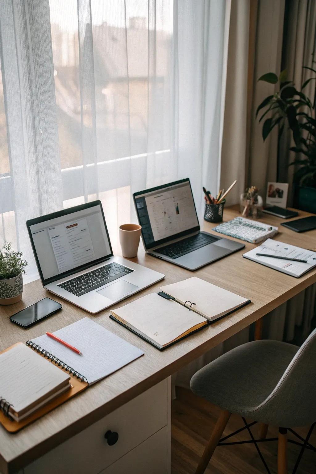 A dual workspace setup ideal for shared environments.
