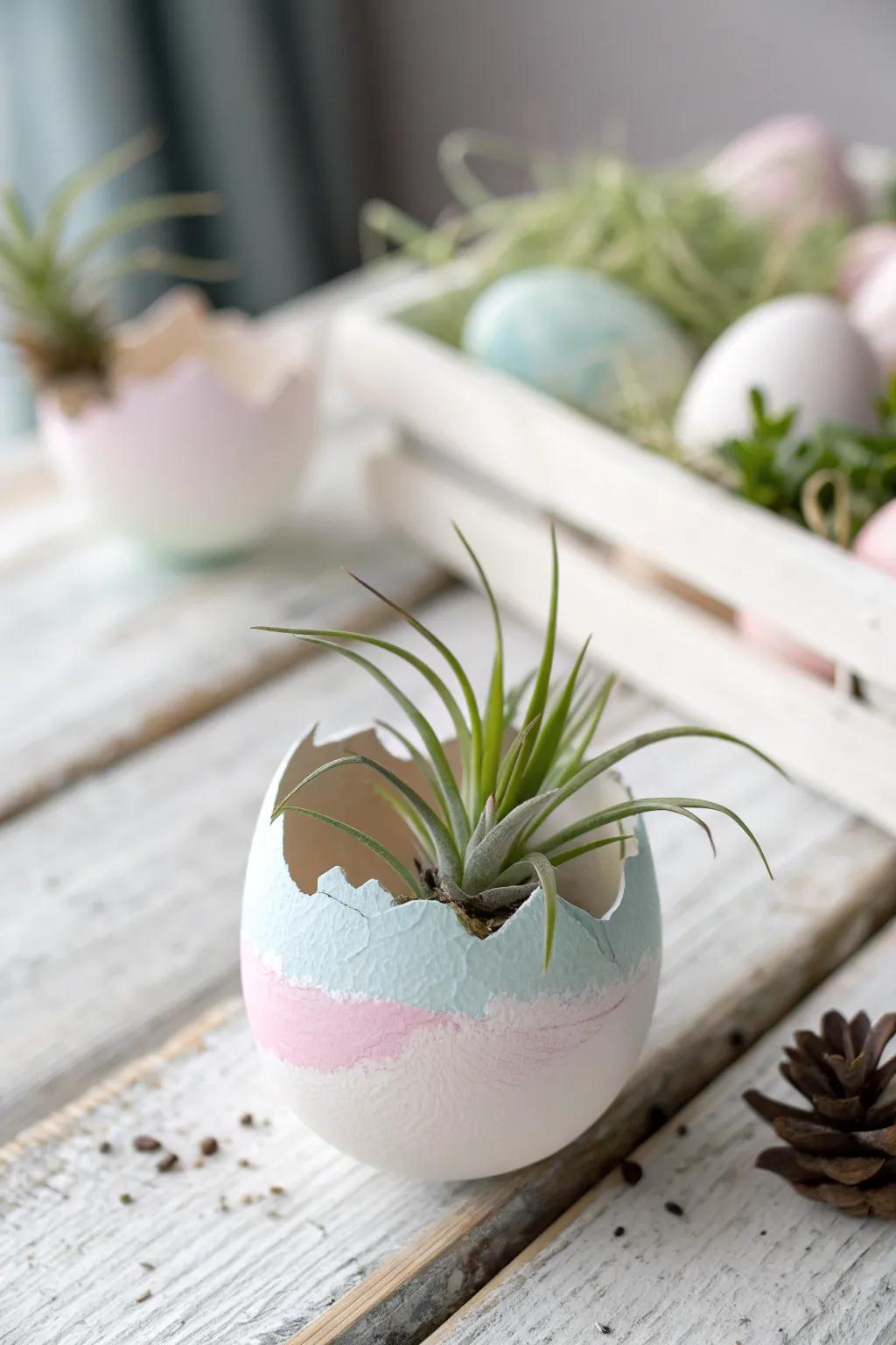 Embrace the beauty of simplicity with these charming eggshell air plant holders.