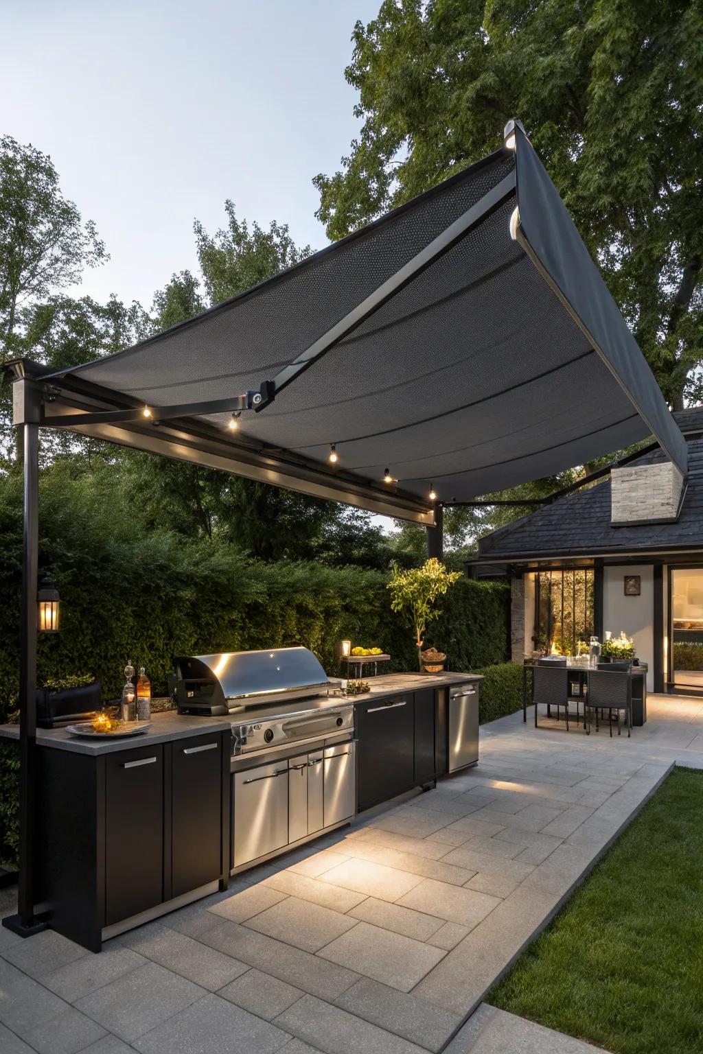 Elevate your outdoor cooking area with a sleek retractable awning—style meets function.