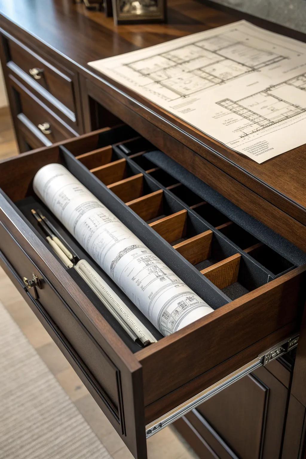 Elevate your workspace with stylish and practical blueprint storage solutions.