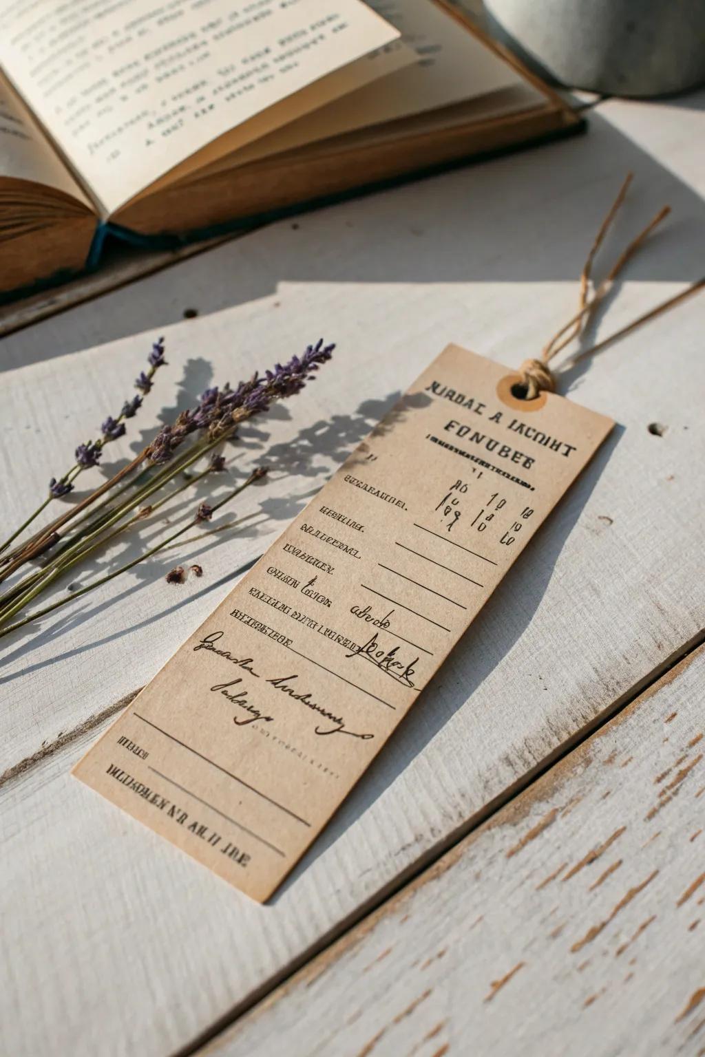 Capture the nostalgia of reading's golden days with vintage library card bookmarks.