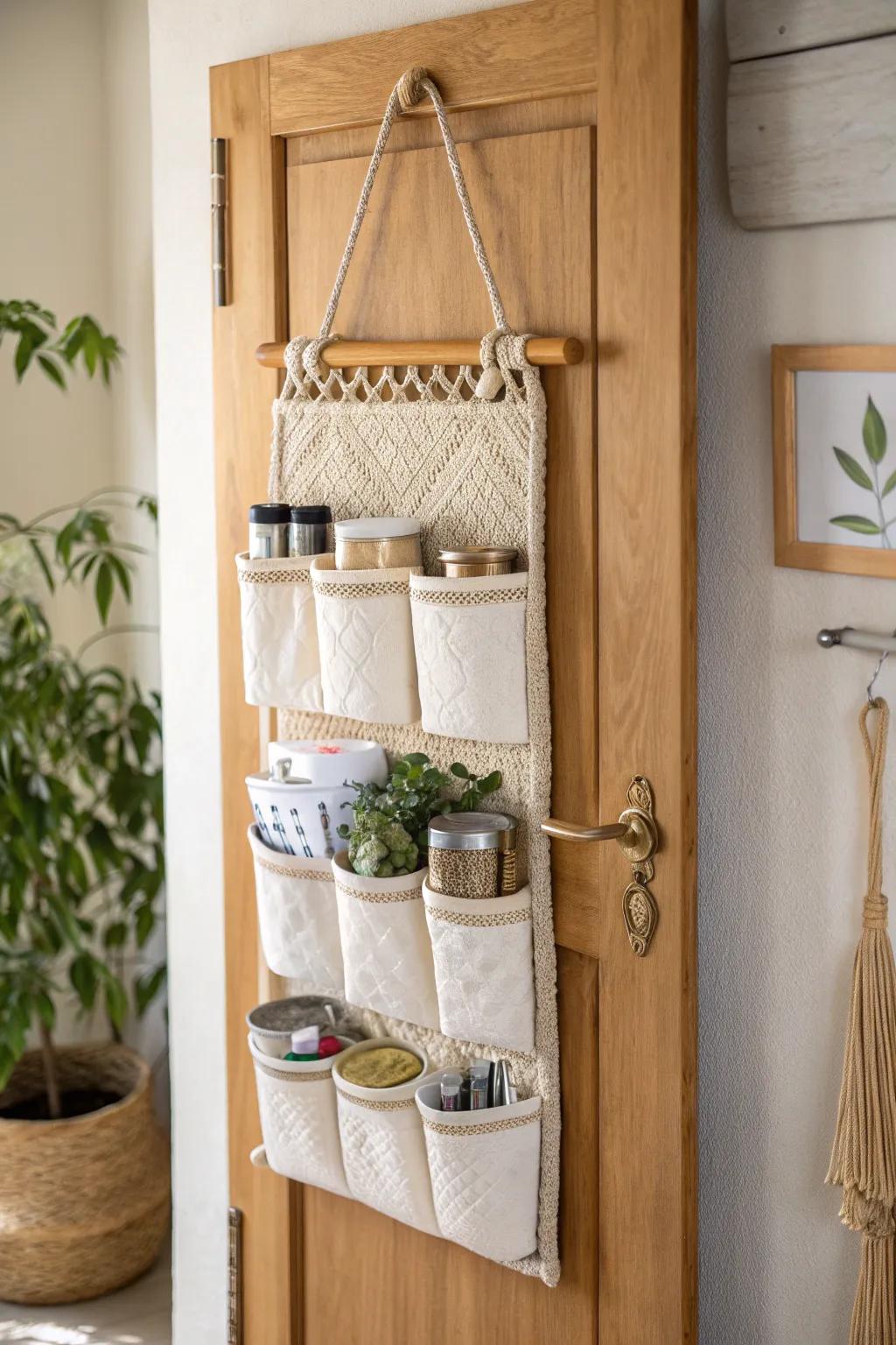 Maximize your space with this stylish and functional hanging organizer! Perfect for adding a touch of minimalist elegance to your kitchen or pantry.
