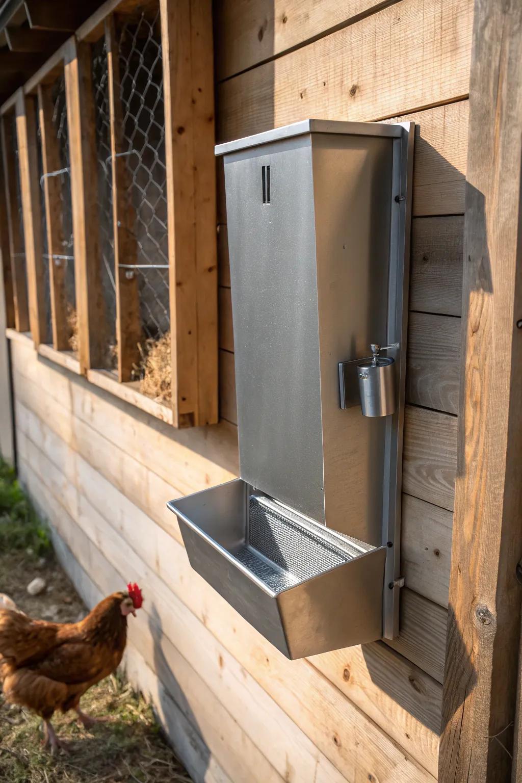 Elevate your coop's style with this sleek, wall-mounted waterer—where efficiency meets elegance.