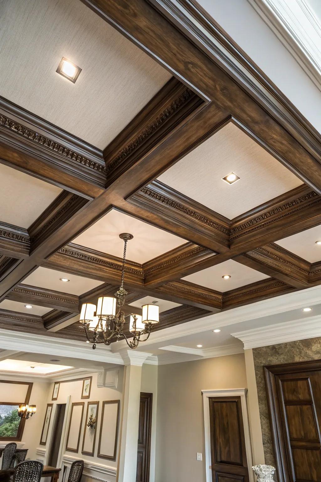 Elevate your space with a layered coffered ceiling—where depth meets design.