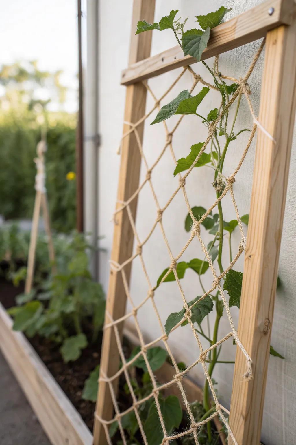 Elevate your garden with a stunning web of twine—where art meets nature in perfect harmony.