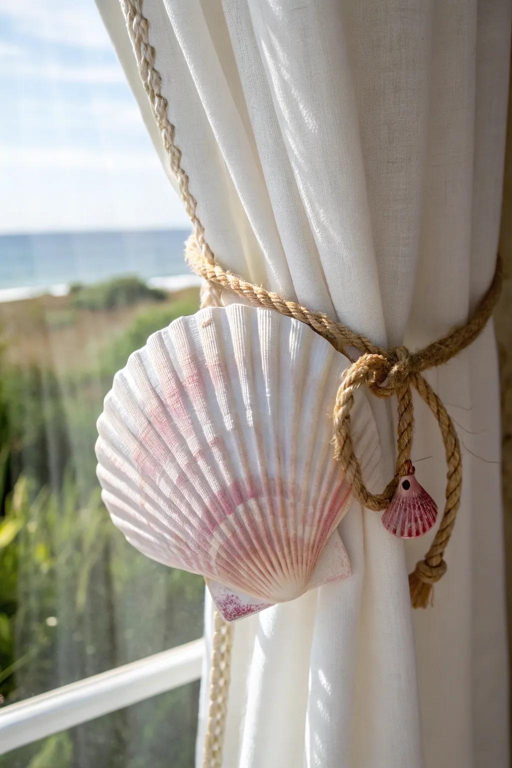 Bring the calm of the ocean into your home with this elegant seashell curtain tie back.