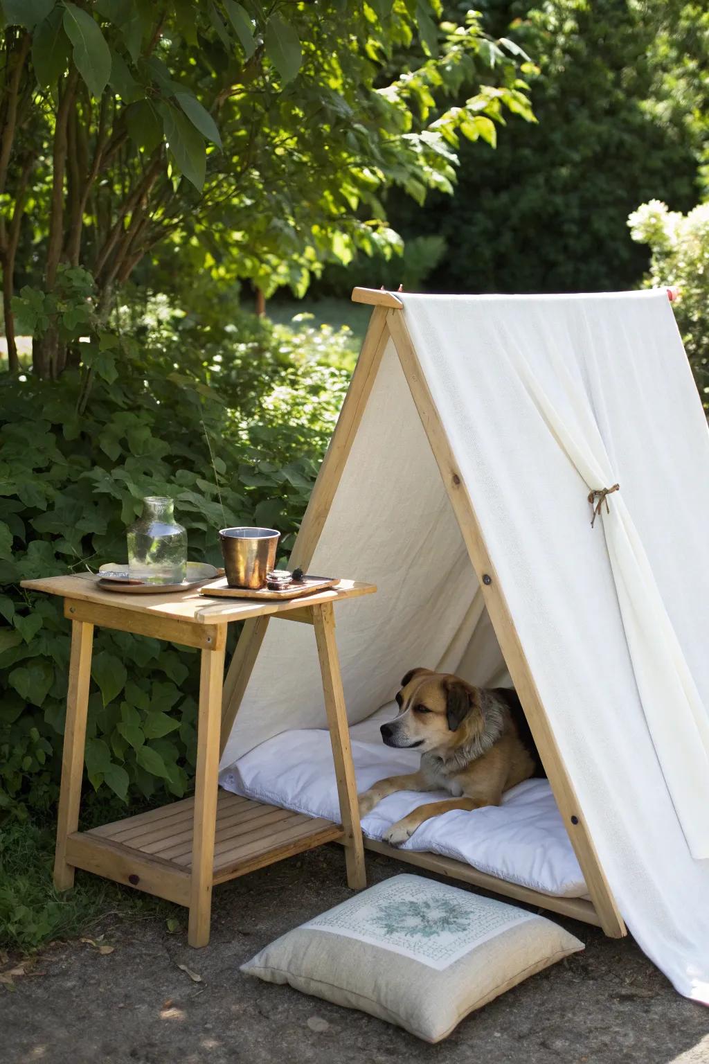 Craft a serene sun haven for your furry friend with simple elegance. 🌿☀️ #DIYDogShade #ScandiBoho