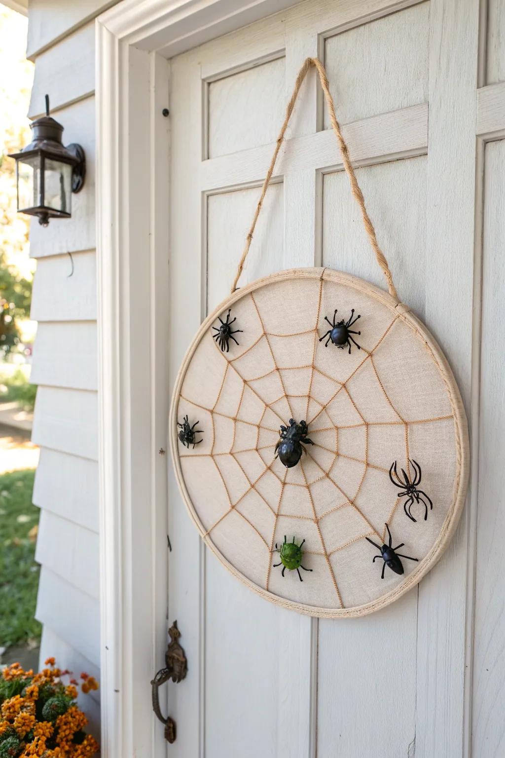 Add a touch of playful spookiness to your entryway with this DIY insect web creation!