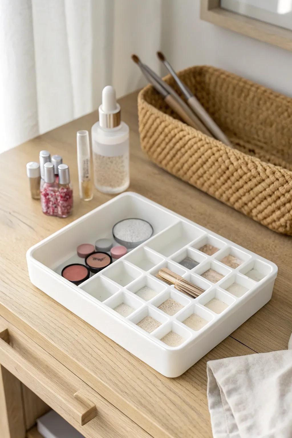 Transform your beauty corner with this chic, minimalist makeup storage hack. Perfect for small spaces!