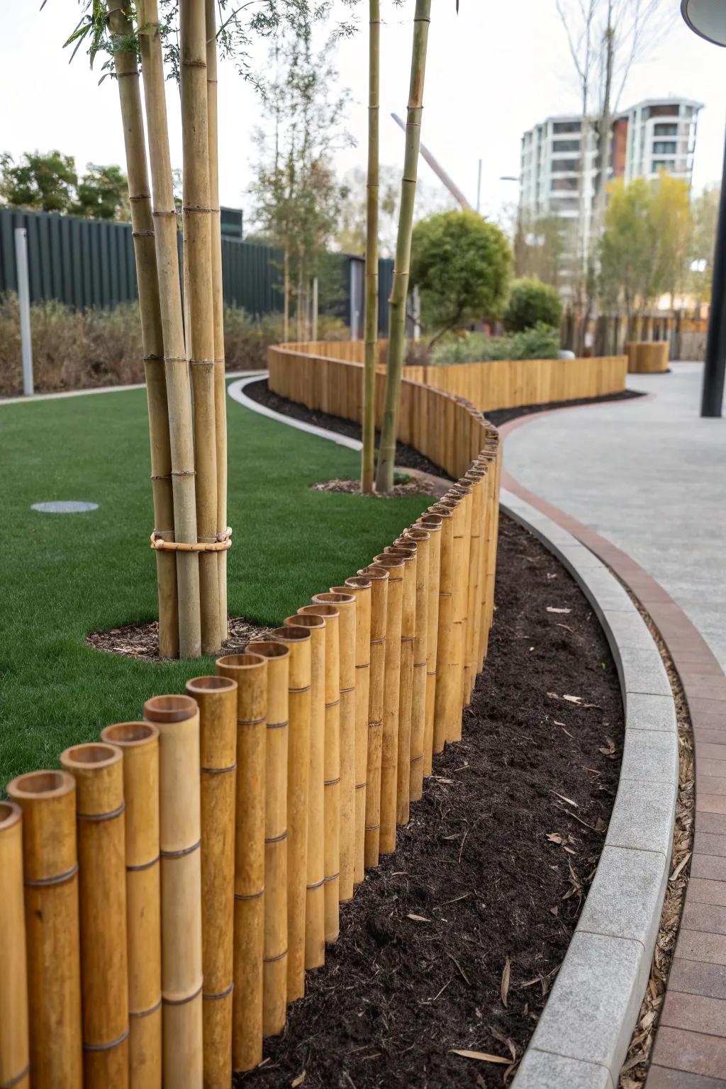 Create a serene and stylish playground border with natural bamboo for a touch of tropical elegance.