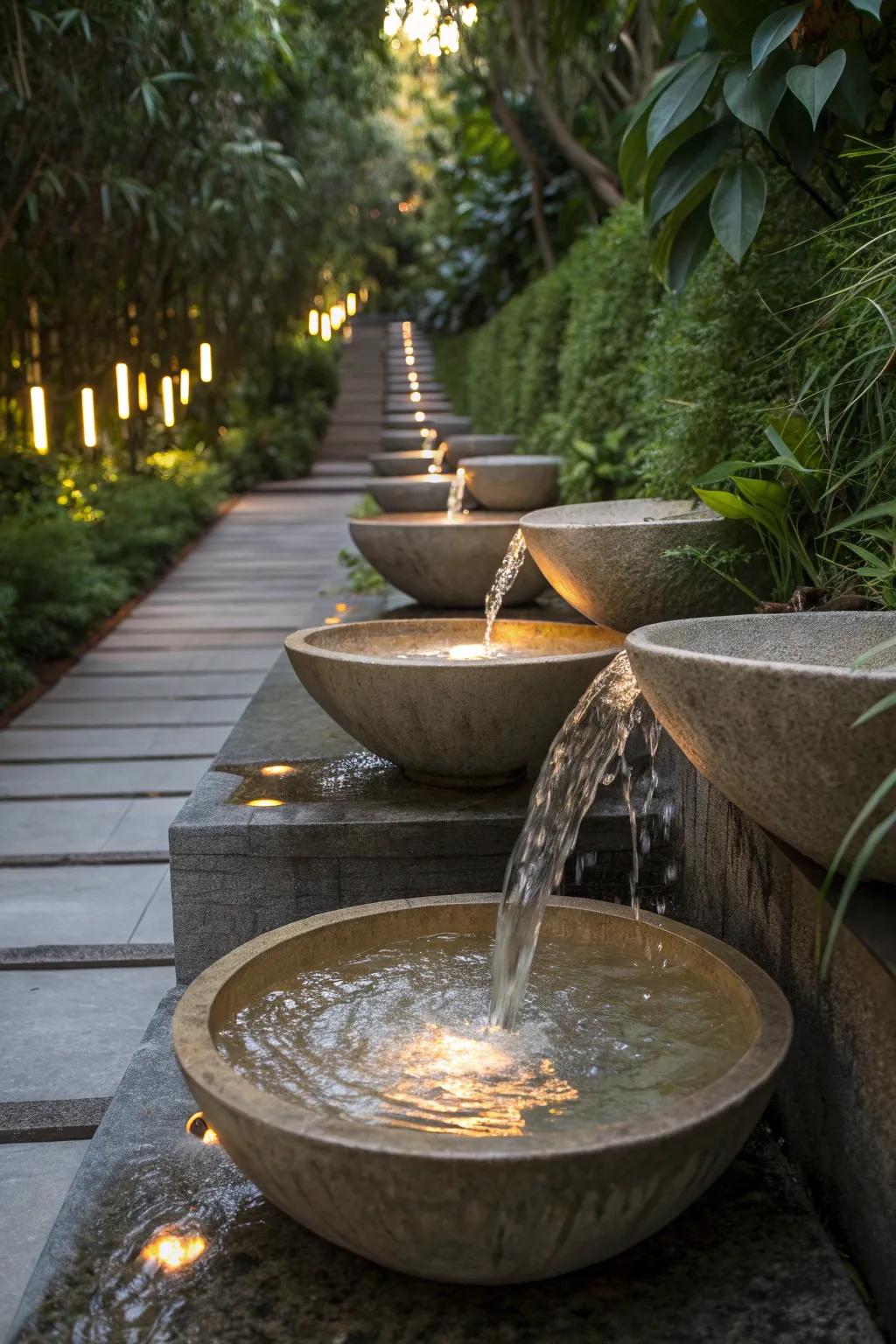 Transform your backyard into a serene escape with this elegant bowl cascade waterfall.