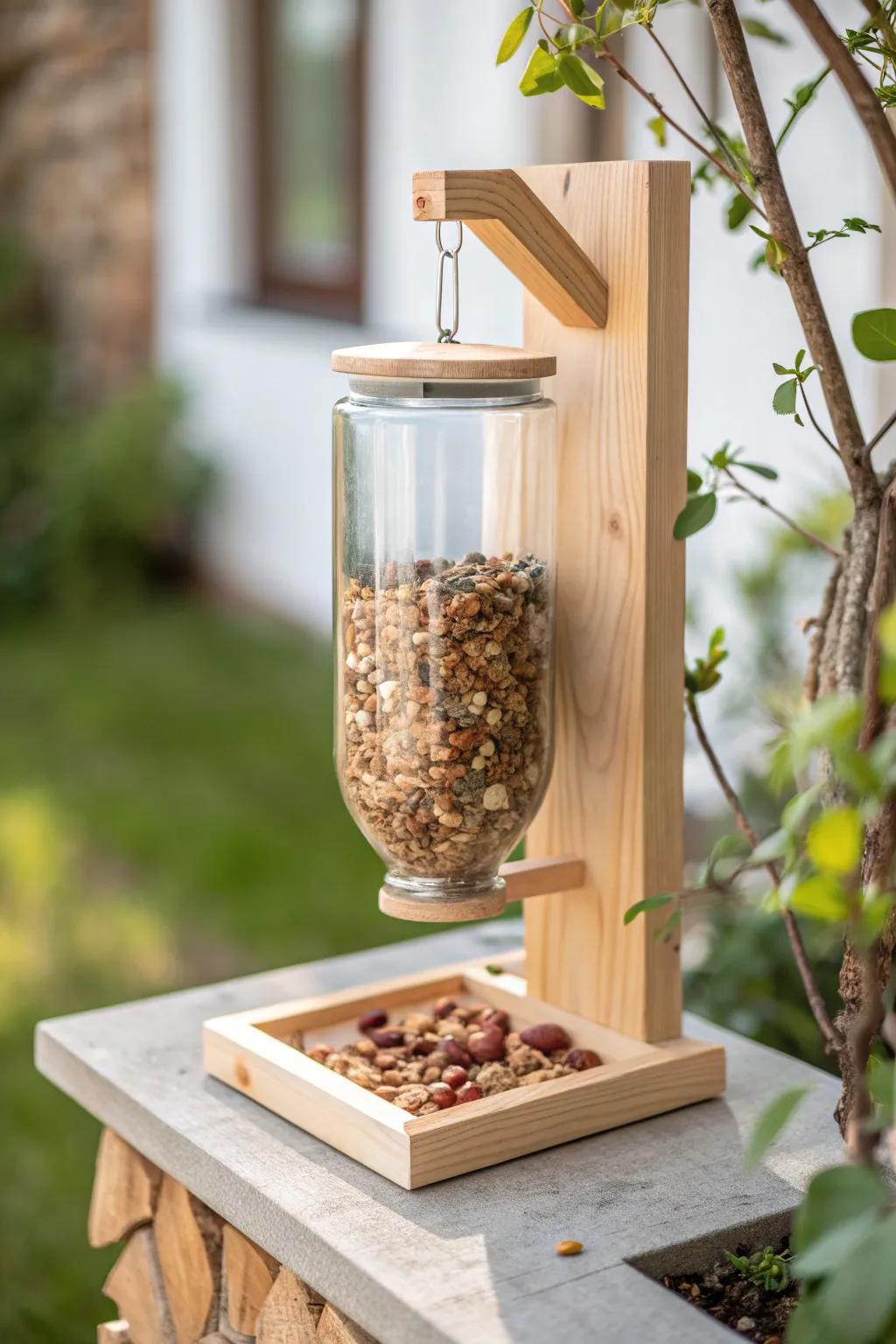 Embrace simplicity with this elegant upside-down jar squirrel feeder – a perfect blend of Scandinavian minimalism and Boho charm.
