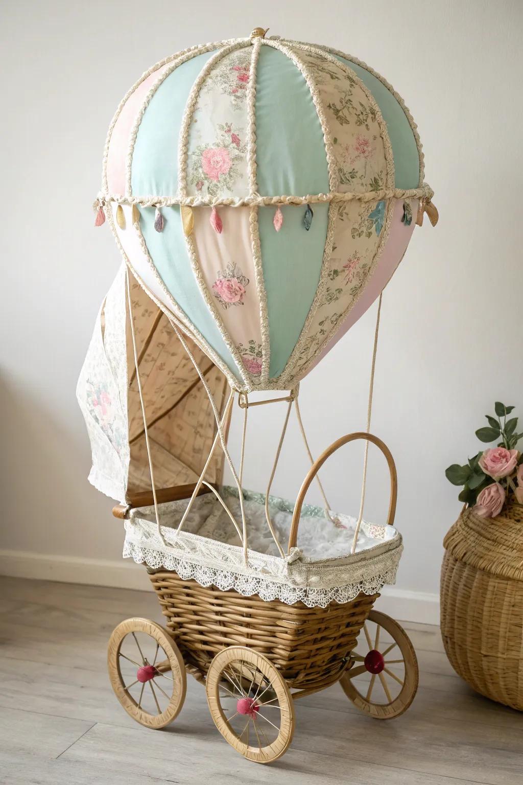 Elevate your stroller game with this enchanting vintage hot air balloon design—where whimsical meets minimalist elegance.