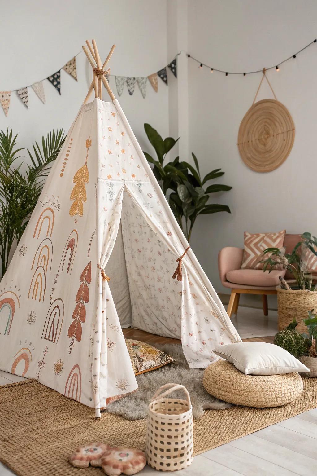 Transform your space with a reversible fabric tent—Scandinavian simplicity meets boho charm for endless style.