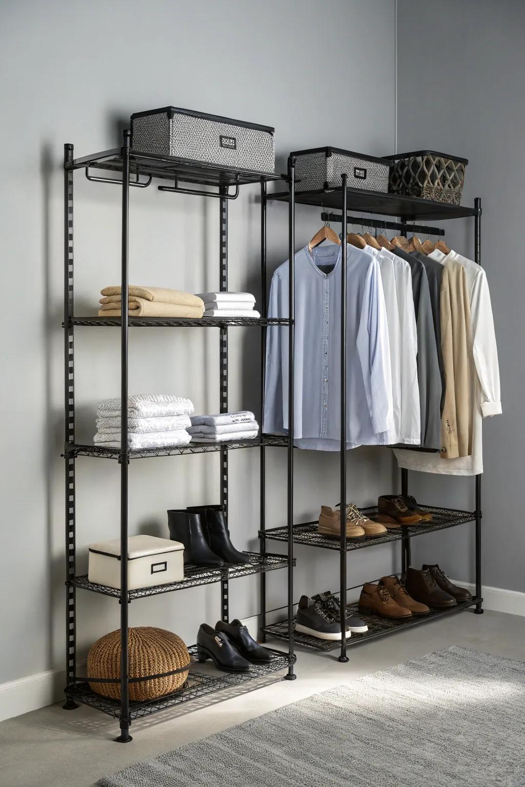 Transform your closet with versatile modular shelving – style meets functionality!