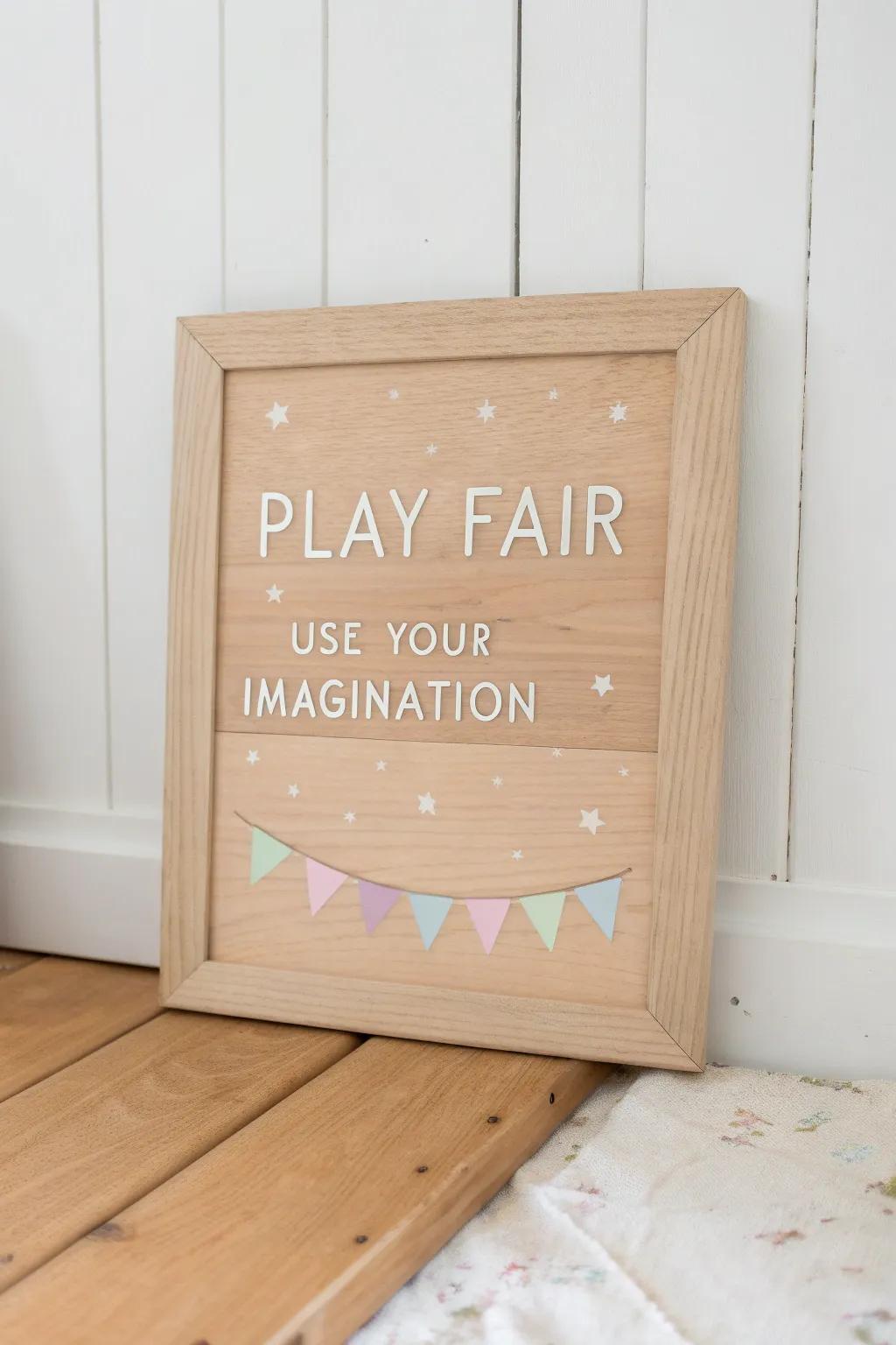 Bring imagination to life with this charming playroom rules sign—where simplicity meets playful creativity.