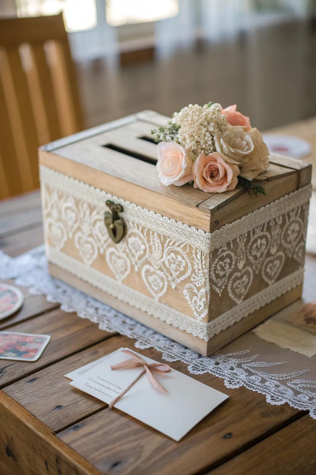 Craft a charming focal point for your special day with a personalized wedding card box.