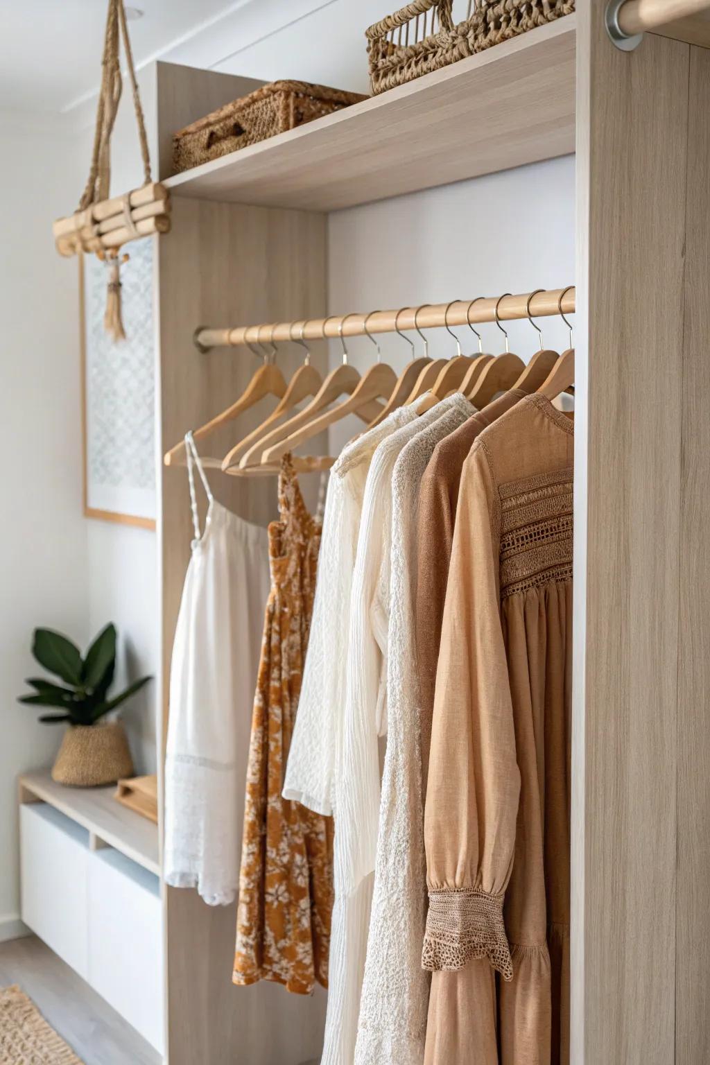 Transform your closet into a chic costume corner with simple tension rods. Embrace simplicity and style effortlessly.