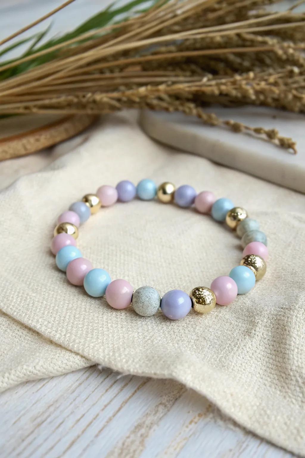 Embrace metallic elegance this Easter with a handcrafted clay bead bracelet that combines tradition with a modern twist.