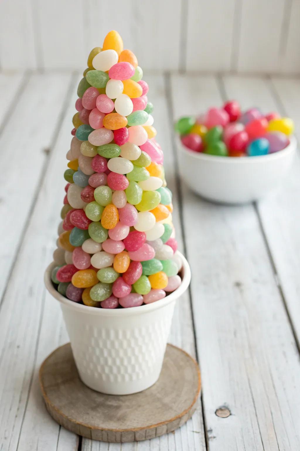 Elevate your Easter decor with a delightful jelly bean topiary—an embodiment of color and craftsmanship.