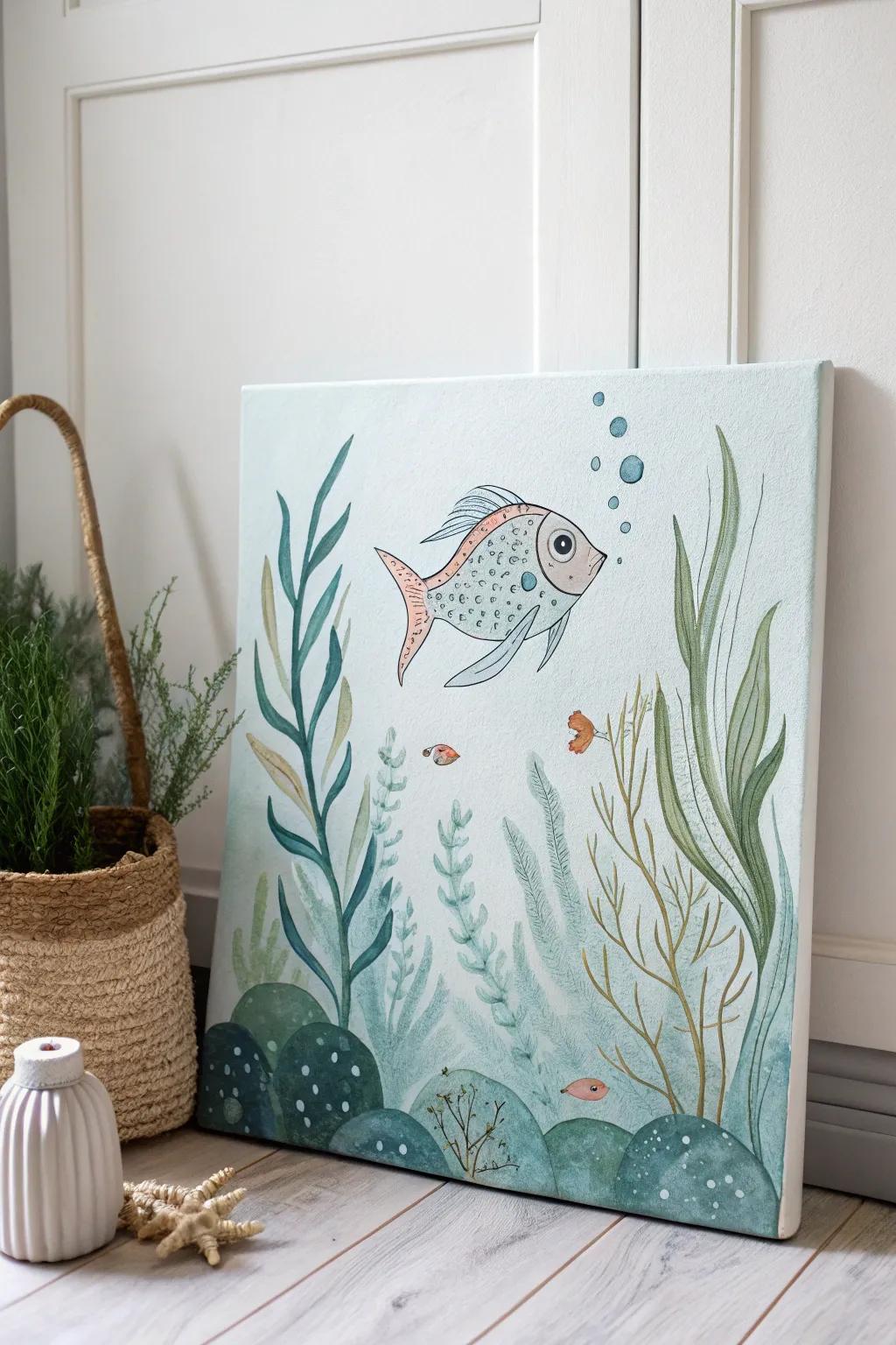 Let your child's creativity swim wild with this serene underwater canvas masterpiece.