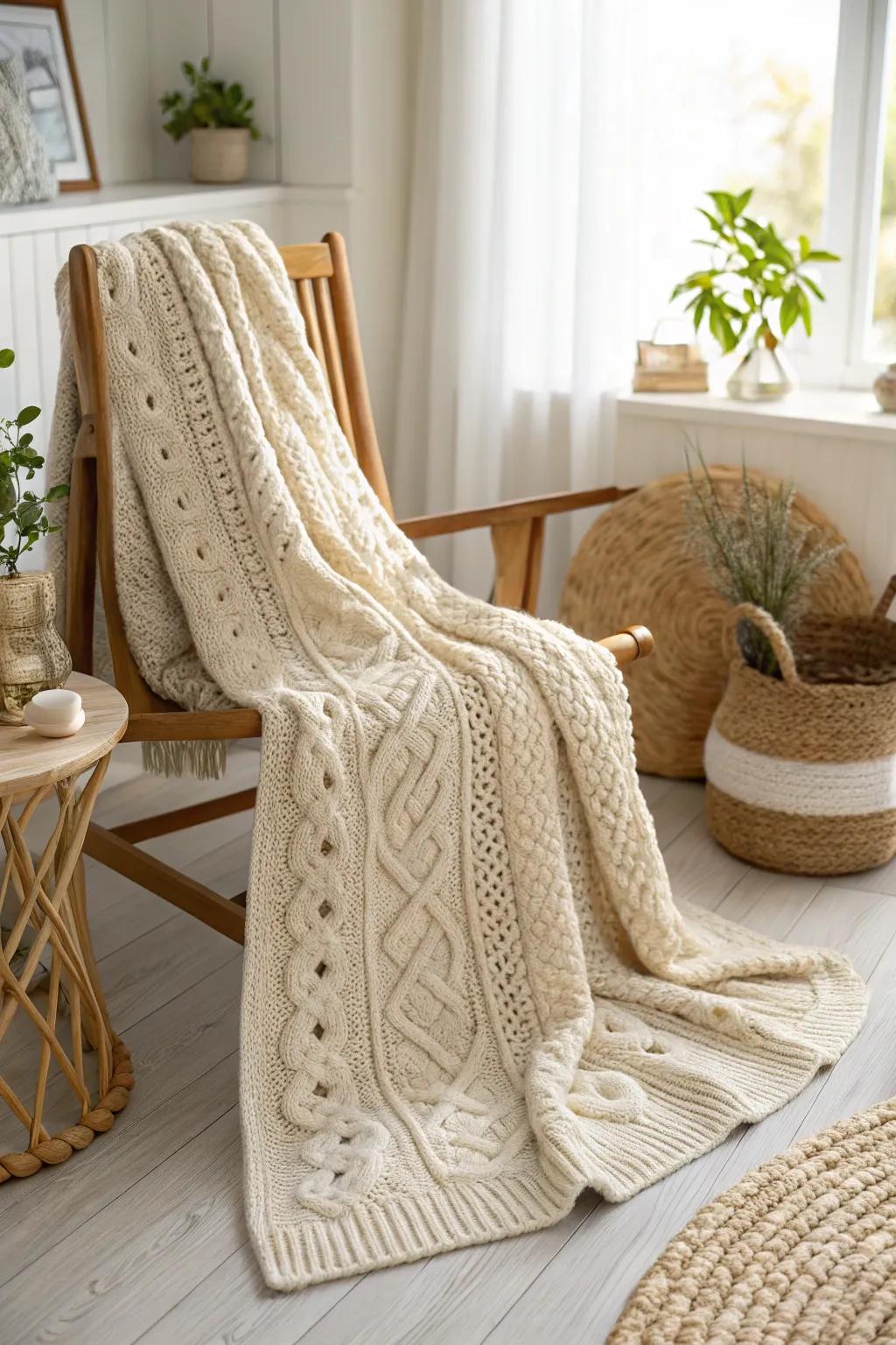 Cozy up with a touch of nautical charm – a crochet blanket inspired by timeless fisherman's sweaters.