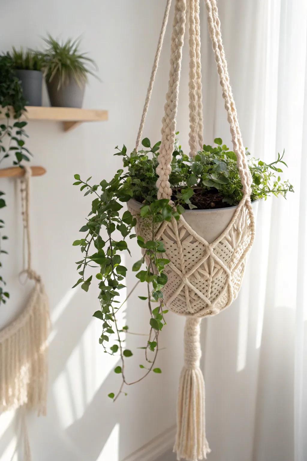 Elevate your indoor garden with the elegance of a handmade crochet plant hanger.