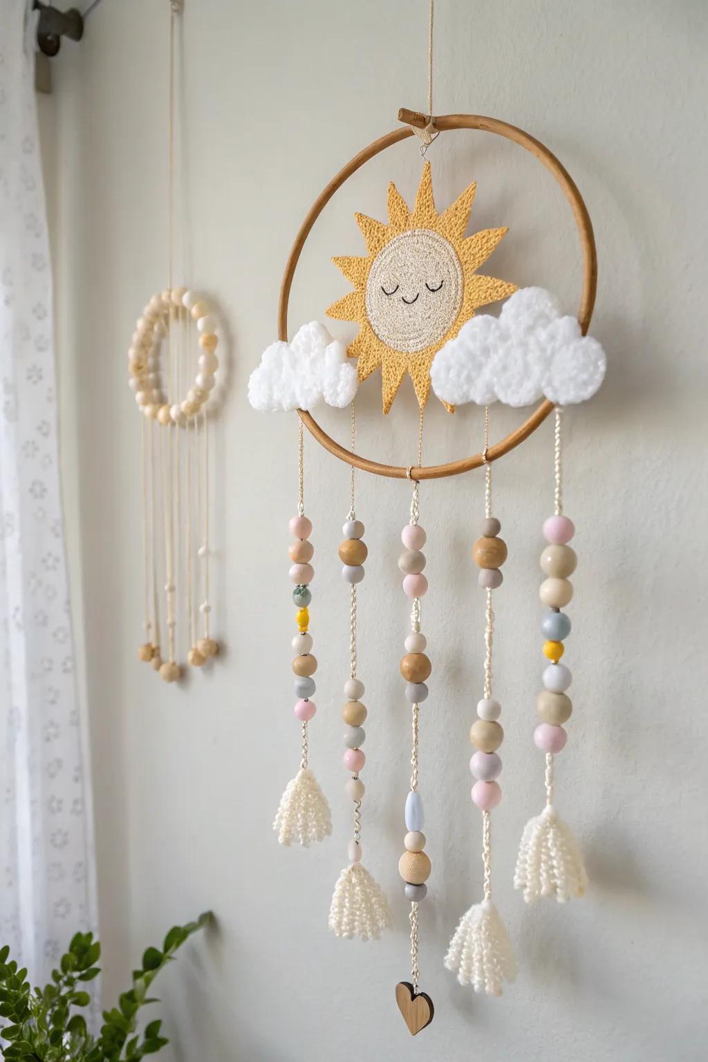 Bring a touch of sunshine and whimsy to any space with this charming Perler bead mobile.