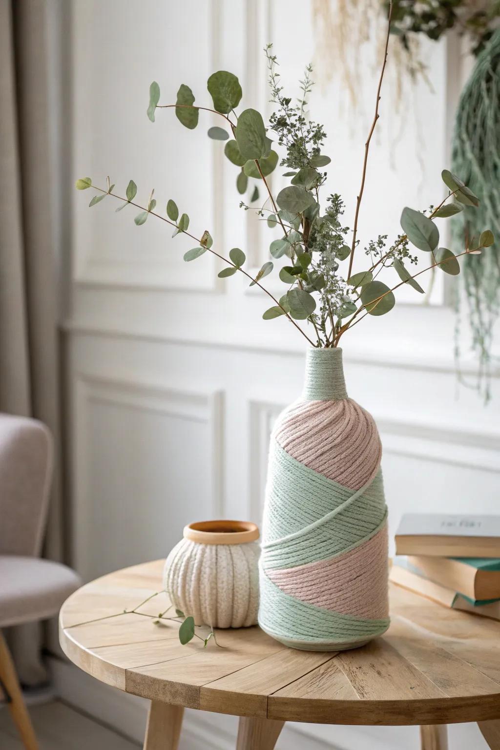 Add a touch of cozy elegance to your space with a charming yarn-wrapped vase—perfect for spring refreshment!