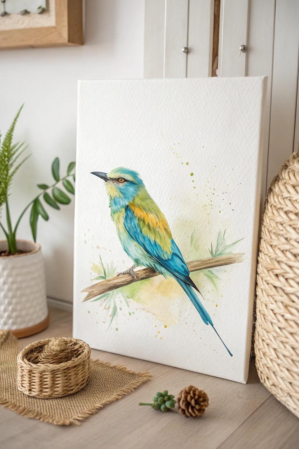 Capture the essence of spring with vibrant watercolor birds, blending simplicity and natural beauty.