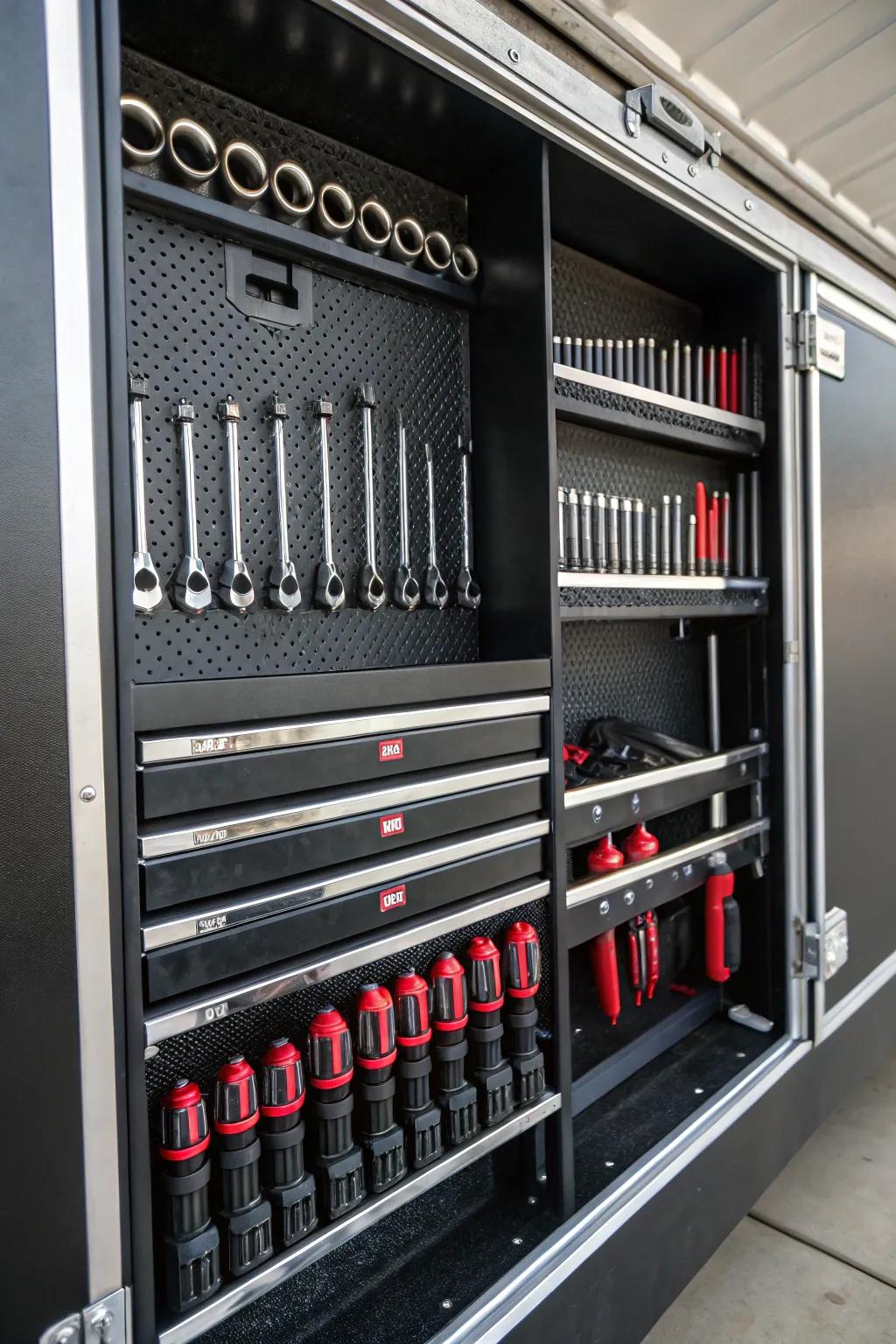 Elevate your trailer setup with precision-crafted tool racks that secure your gear in style.