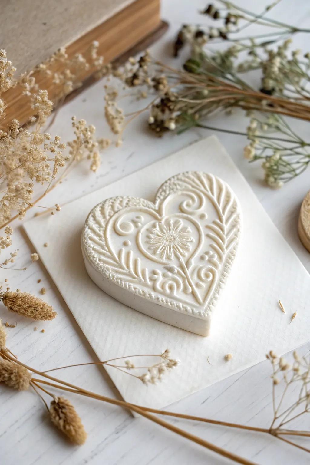 Crafting Love: Hand-carved heart stamp for your heartfelt messages.