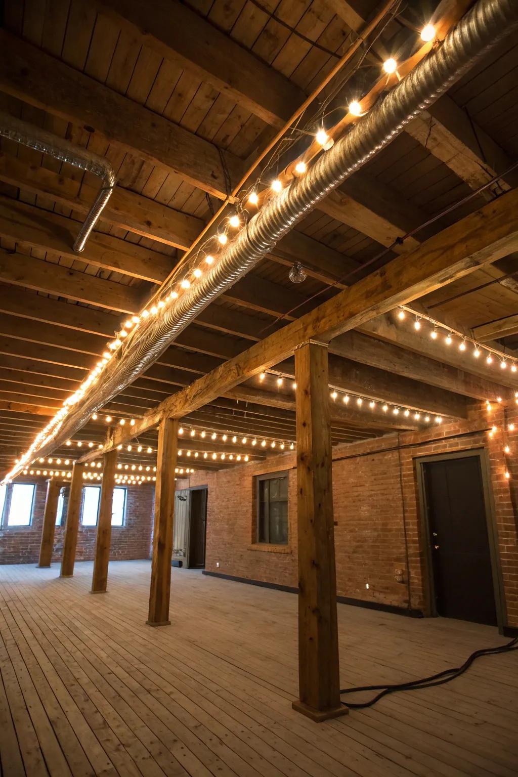 Transform your basement with the subtle charm of rope lighting for a welcoming, masculine vibe.