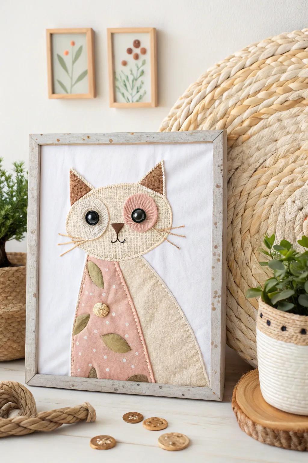 Capture charm and whimsy with a handcrafted fabric portrait of your furry friend.